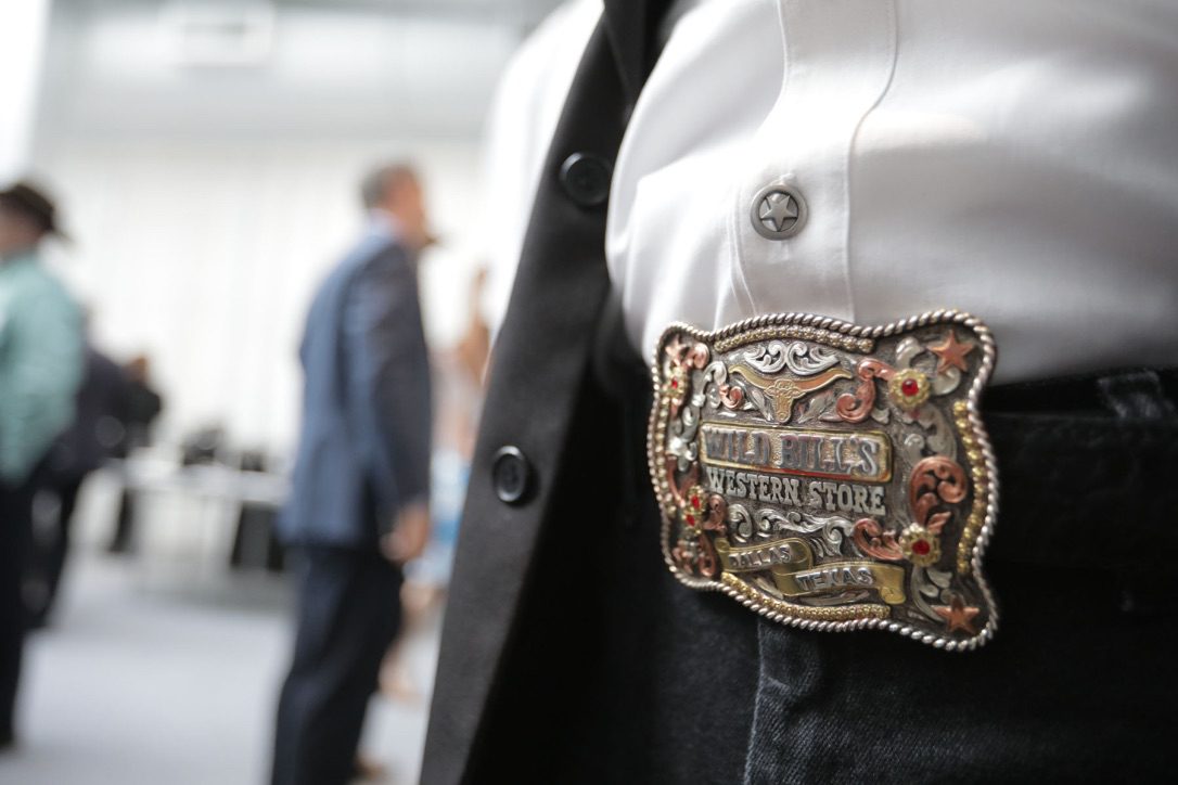 A close up of the badge on someone 's shirt